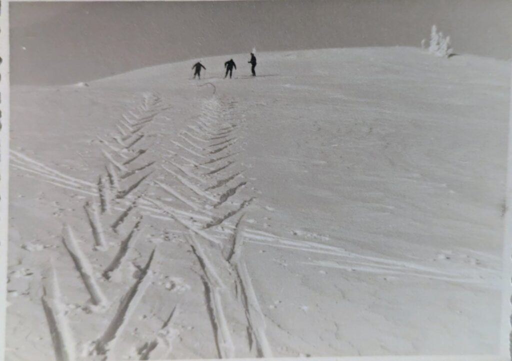 Winter back then - Rax February 1957 - on the boards, waving