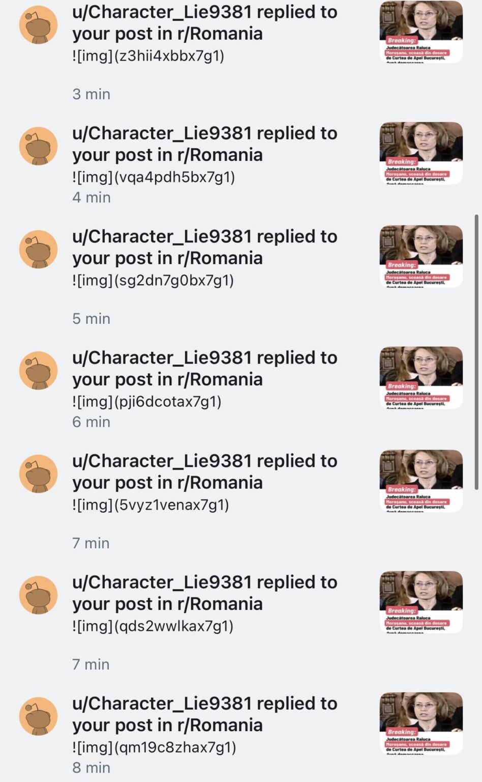Post related to Raluca Moroșanu, attacked by bots.