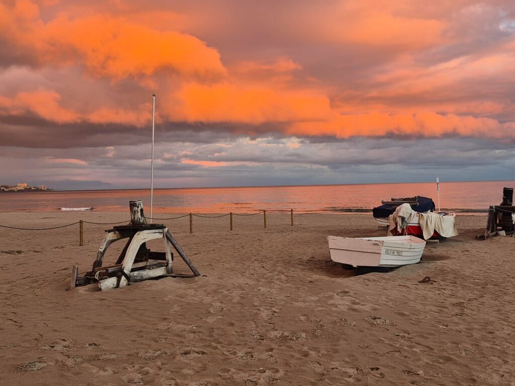Los Boliches beach just before sunset on Christmas Eve