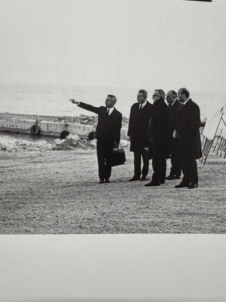 Young Rainier III supervising the construction of Fontvieille
