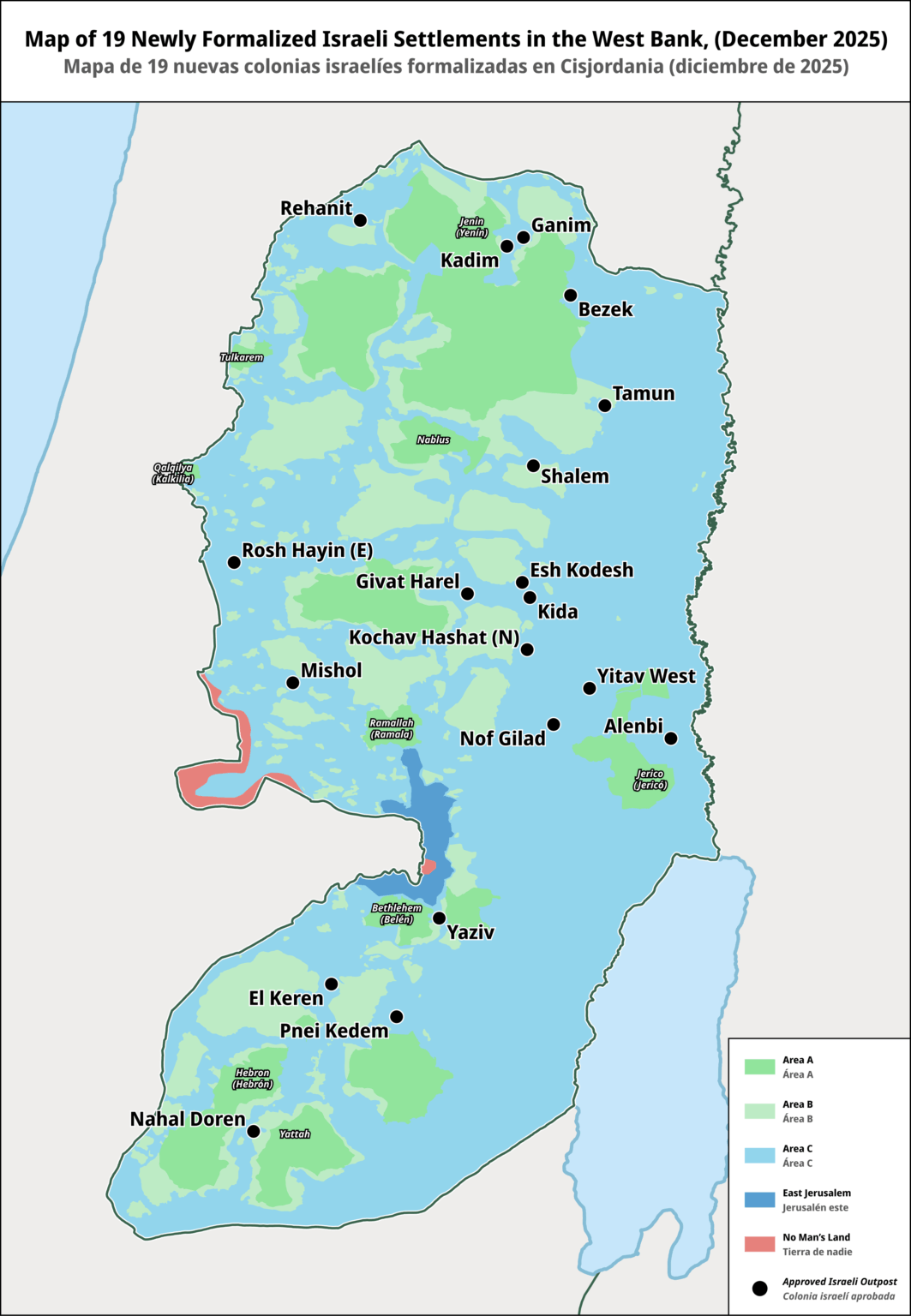 Map of the 19 New(ly approved) Israeli Settlements in the West Bank