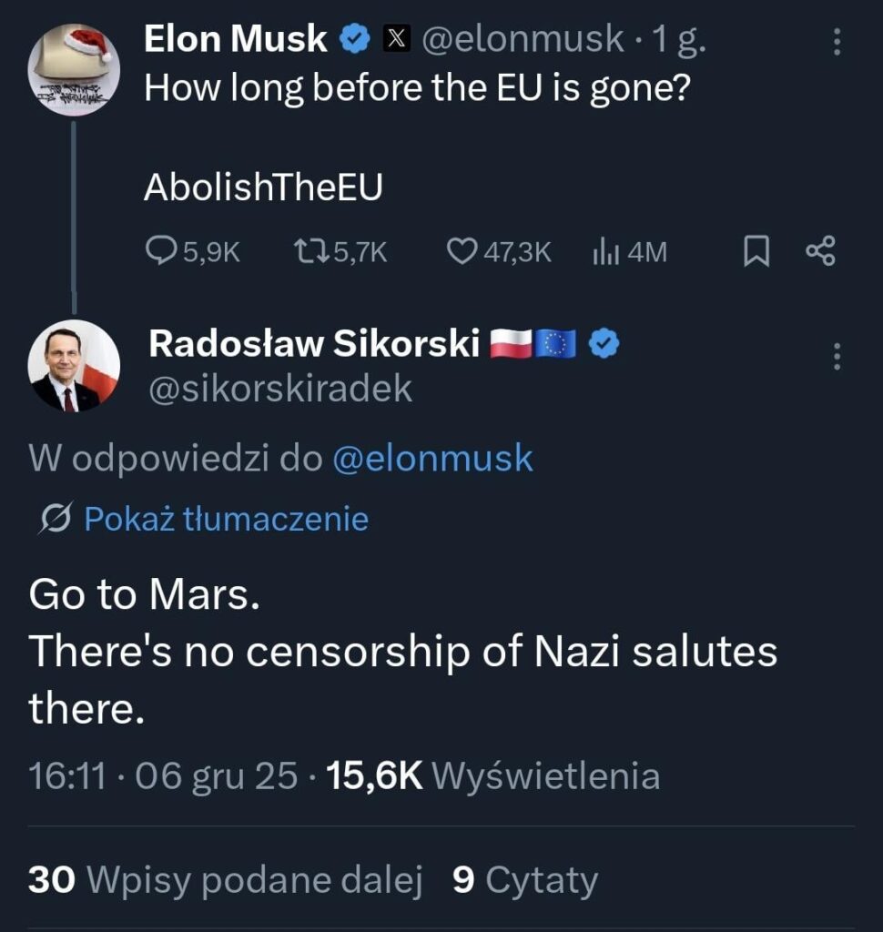Sikorski vs Elon Musk, round two