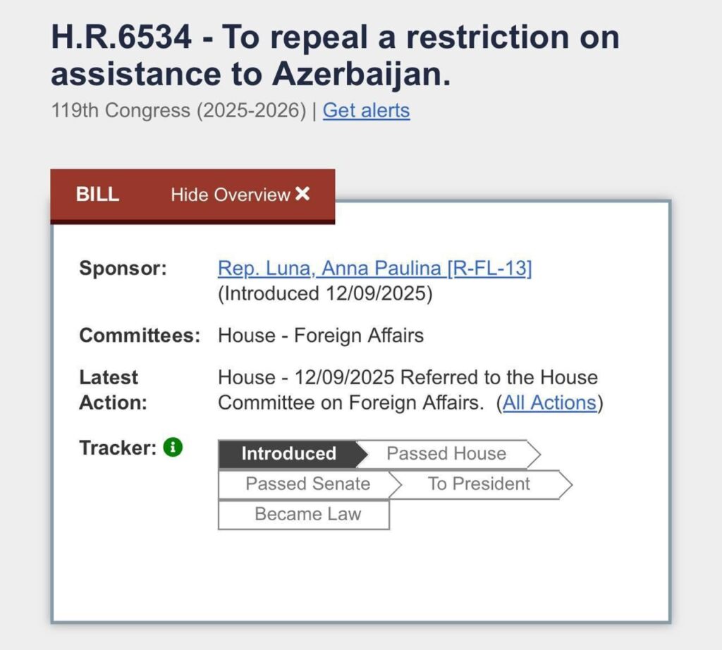 🇺🇸🇦🇿 U.S. House Representative Anna Paulina Luna introduced a bill aimed at the complete repeal of the anti-Azerbaijani 907th amendment.