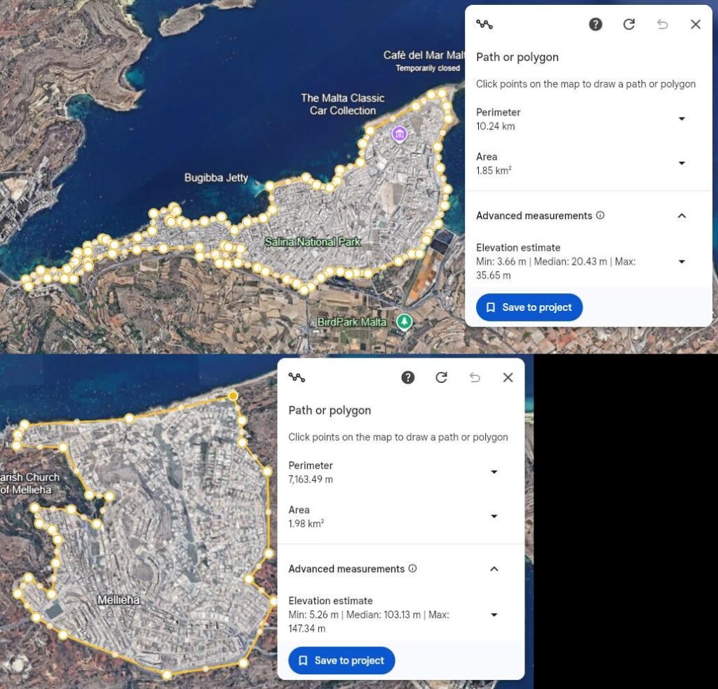 Urban Mellieħa is bigger than urban Saint Paul's Bay