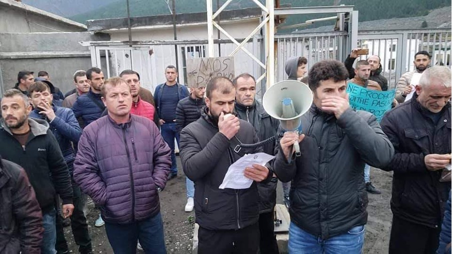 Miners during a protest in Bulqiza, Albania, in 2019 / PHOTO: Luli Alla
