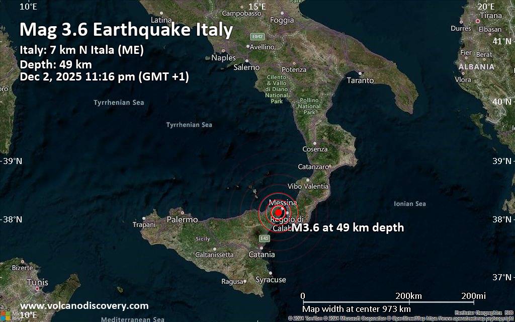 Small 3.6 Quake Hits Near Messina, Province of Messina, Sicily, Italy