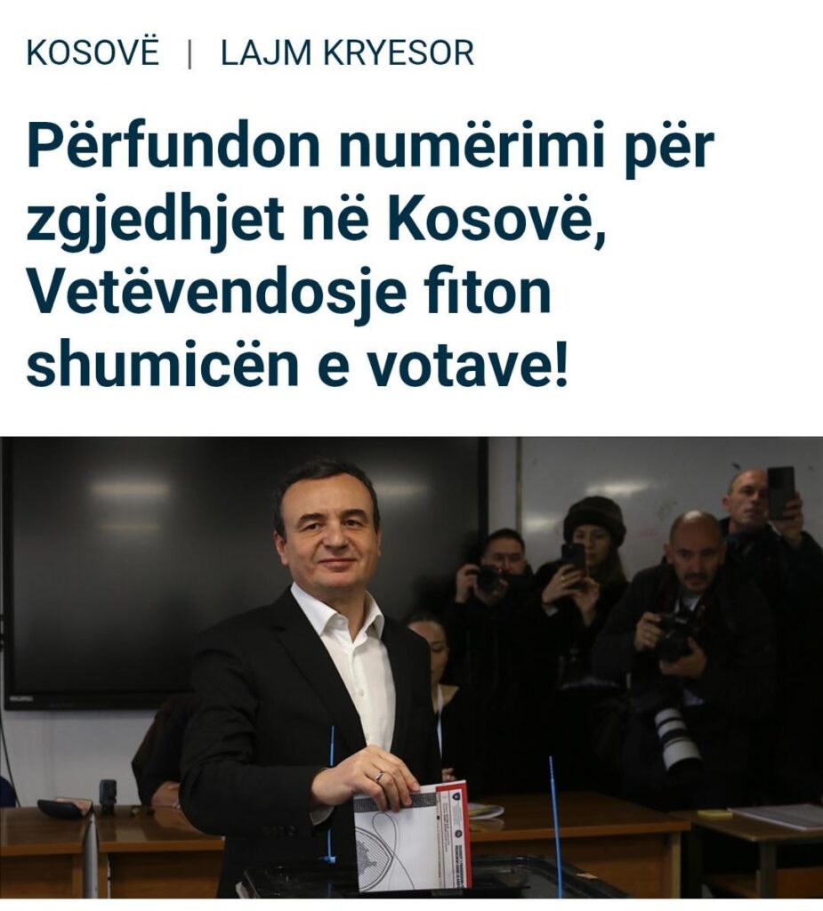 20 years in the state, I count the votes within a day. Congratulations to Albin Kurti and all the Albanians of Dardanis!