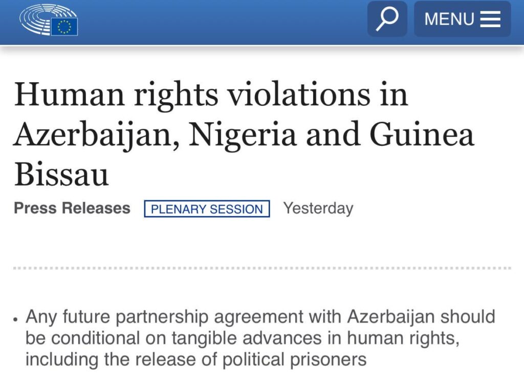 🇪🇺🇦🇿 The European Parliament has adopted a resolution on human rights in Azerbaijan: The arbitrary arrest and sentencing of academics Bahruz Samadov and Igbal Abilov in Azerbaijan