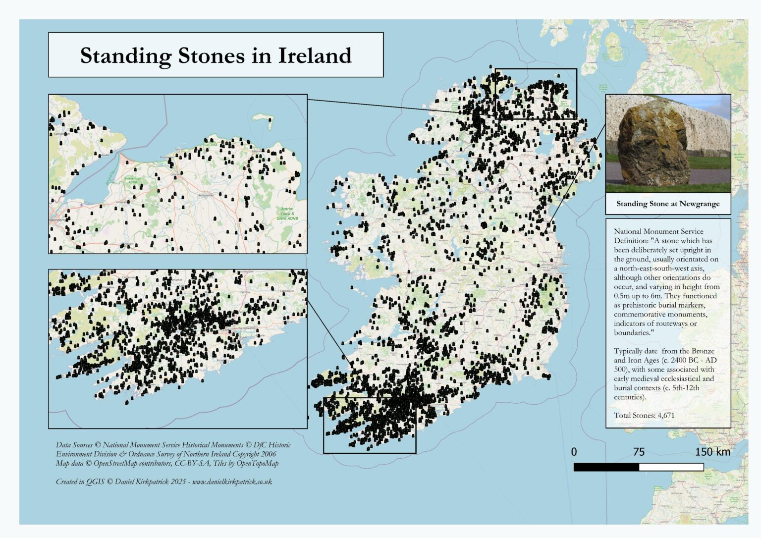 [OC] Distribution of standing stones in Ireland