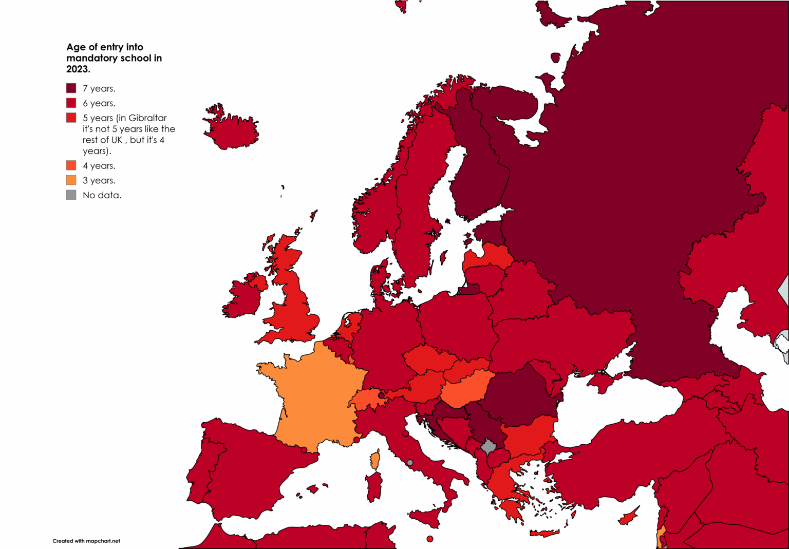 Age of entry into mandatory school in 2023.