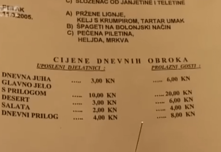 Prices in the Parliament canteen in 2005