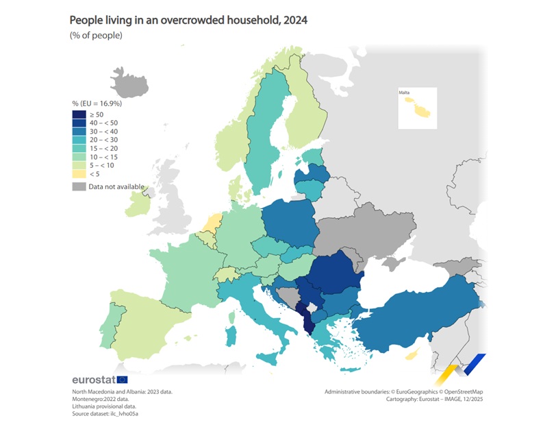 Overcrowded households in EU, 2024