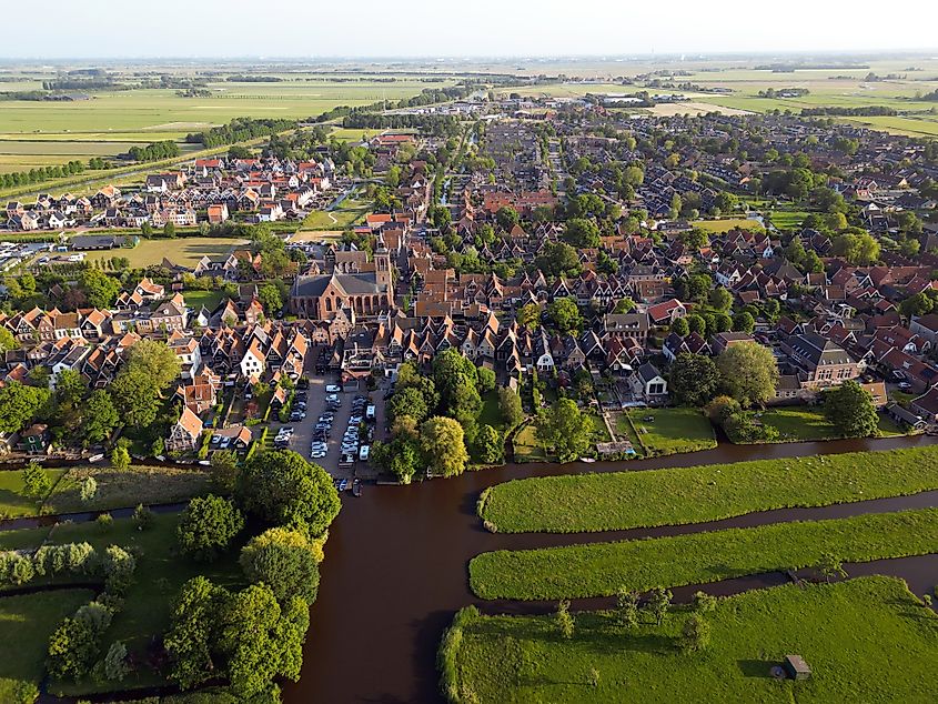 Aerial view of the small village of De Rijp, The Netherlands.