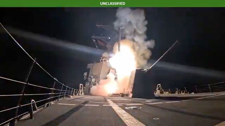 An image taken from video released by the US Department of Defense shows a strike on what President Donald Trump called 