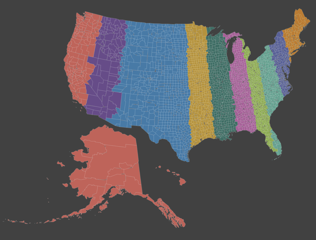 America Split Into 10 Regions With Equal Population