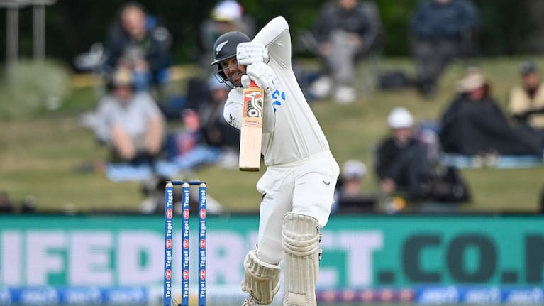 Tom Blundell plays an attacking shot during the first Test in Christchurch.