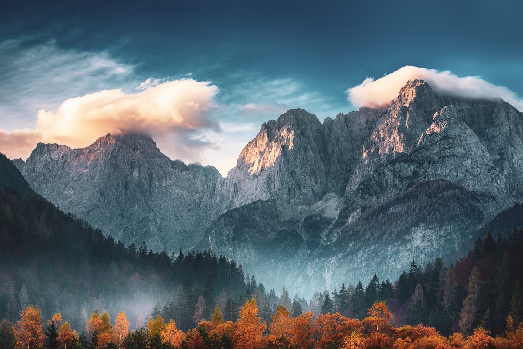 Triglav mountain peak at sunrise.