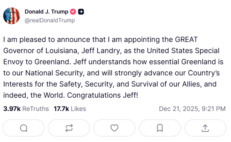 trump truth social jeff landry greenland