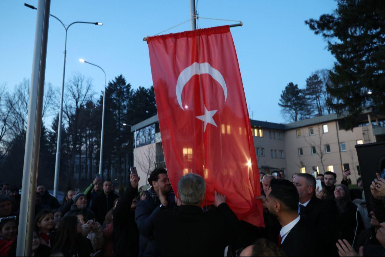 The Turkish flag was raised alongside the Macedonian and Albanian flags at the Kircova Municipality. North Macedonia, December 21, 2025. (Embassy of the Republic of Türkiye in Skopje/ AA Photo)