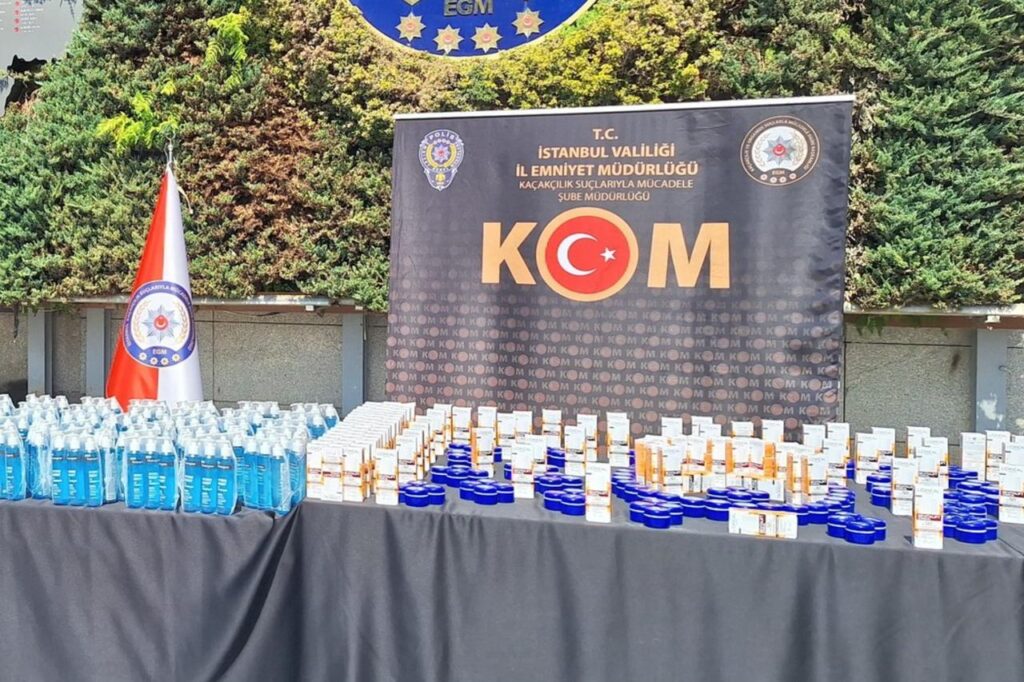 Istanbul Police Department carried out an operation against smuggled cosmetic products that were illegally brought to Turkey and similar products were produced, Türkiye, July 17, 2024. (IHA Photo)