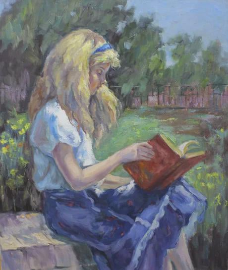 My oil painting. Girl in the garden. Oil painting on canvas