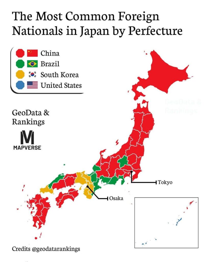 The Most Common Foreign Nationals in Japan by Perfecture