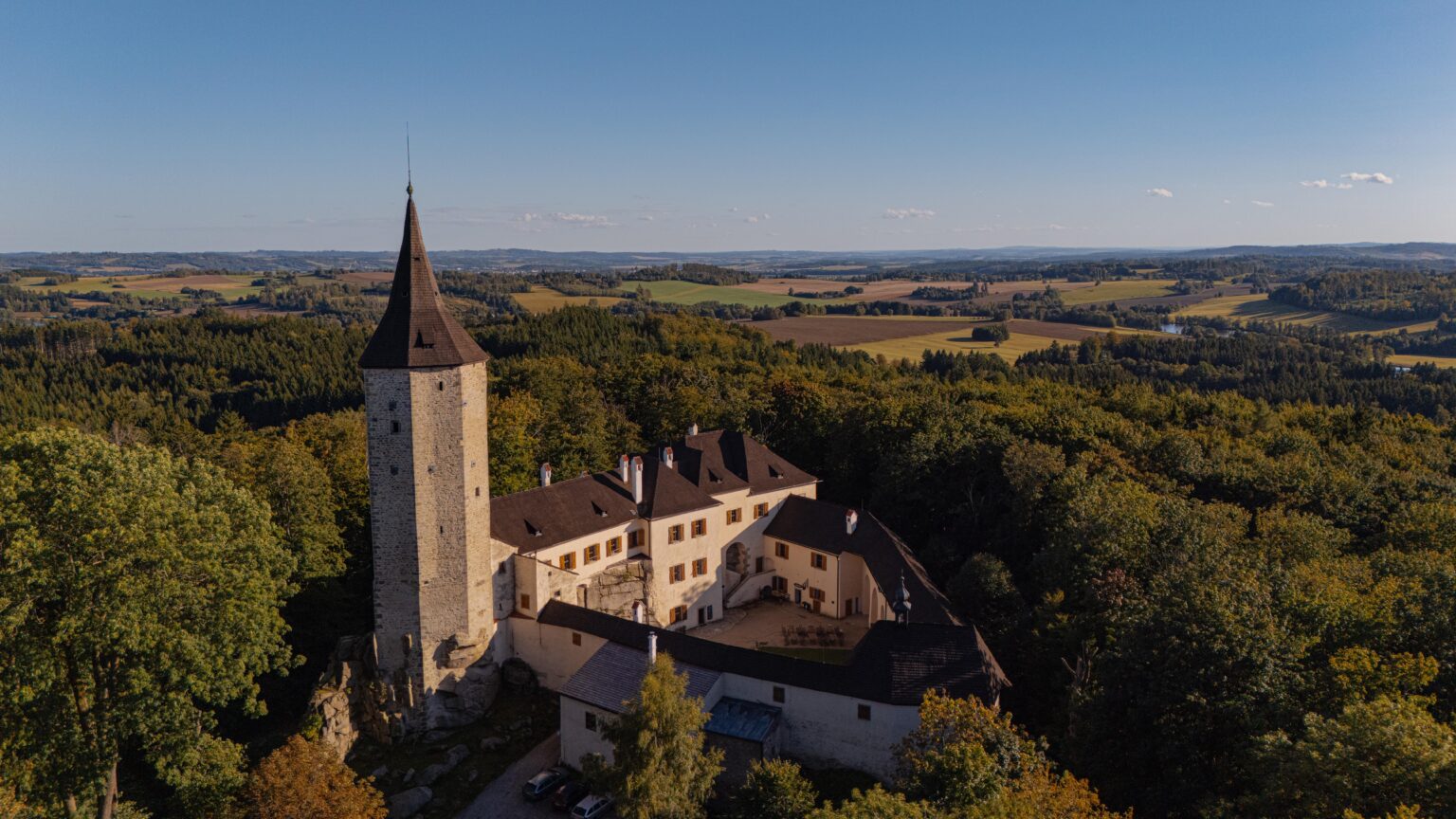 Roštejn Castle from a drone