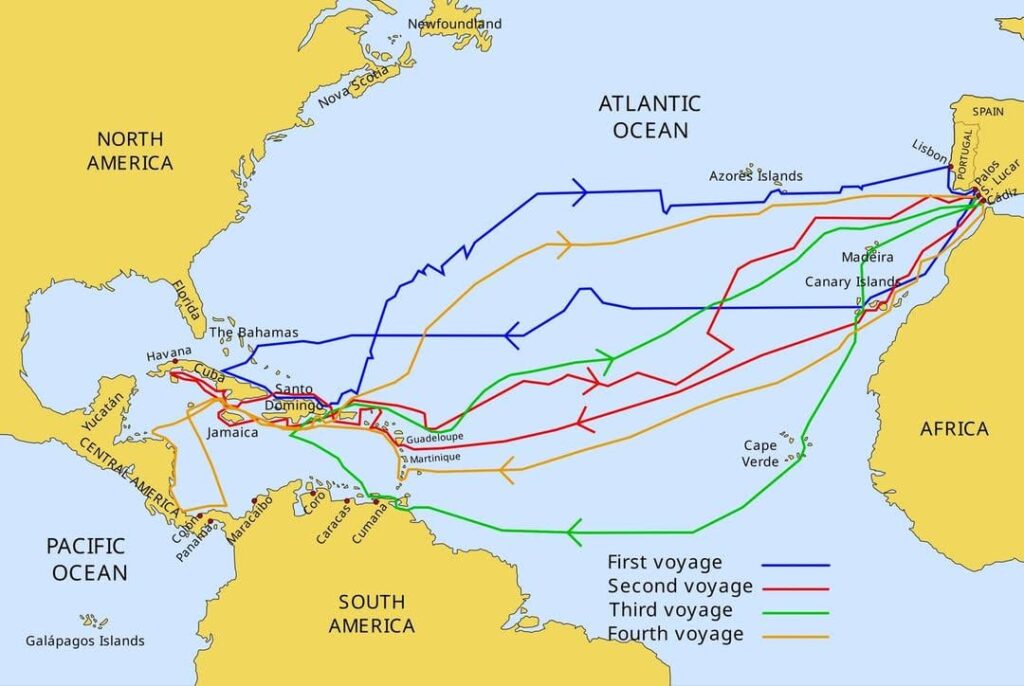 The voyages of Christopher Columbus, 1492 to 1504