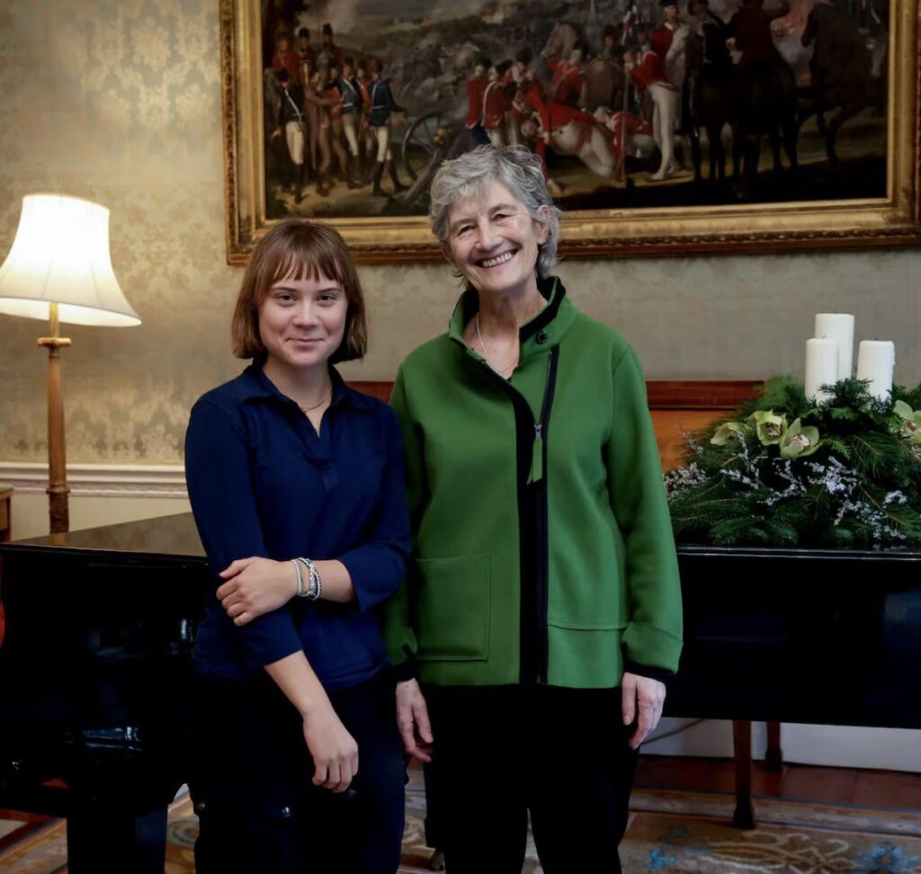 A photo of Greta Thunberg and Catherine Connolly from today (source: Irish Times)
