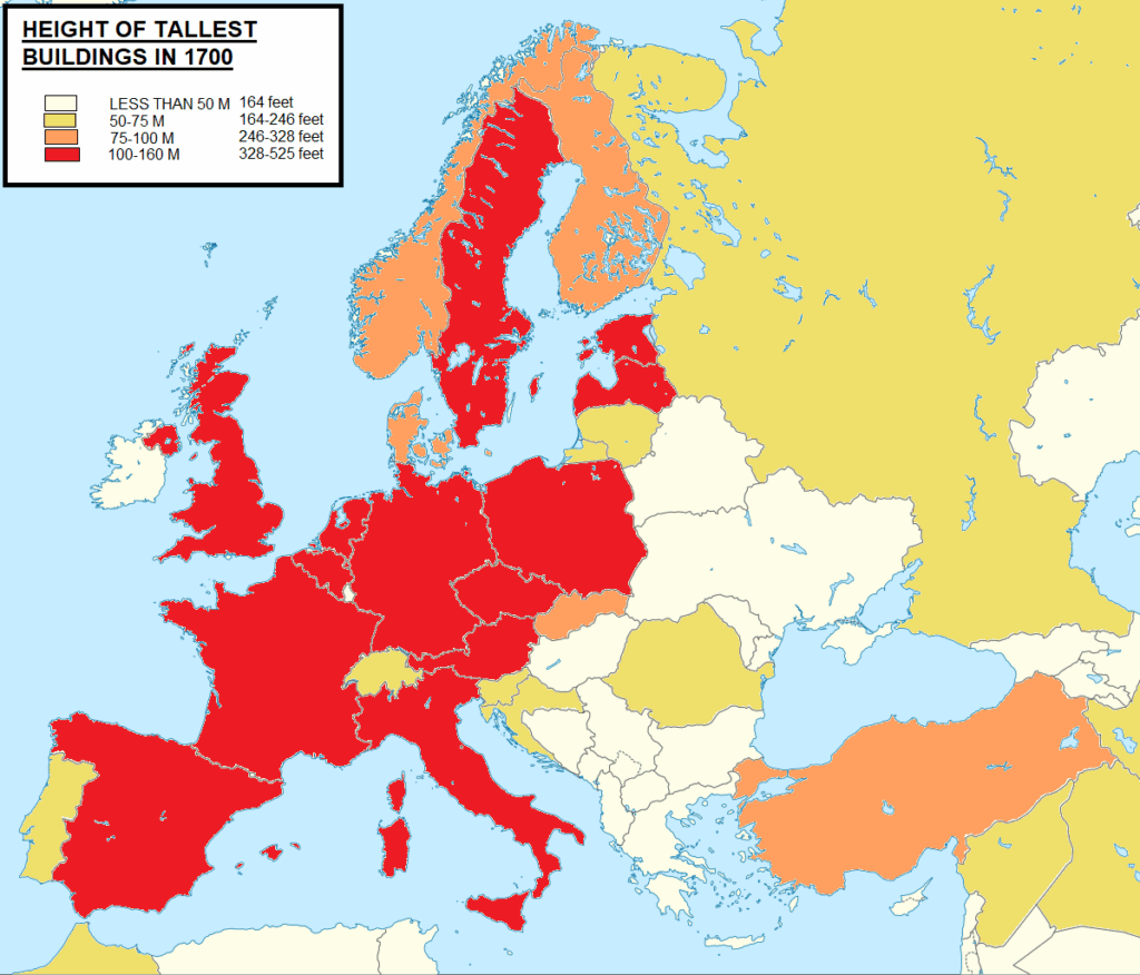 Tallest buildings in Europe and surroundings in 1700