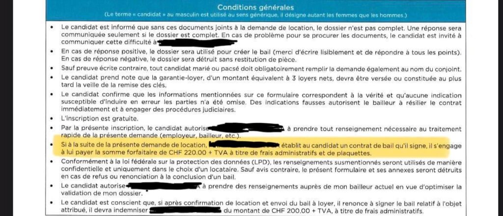 Fees for rental agreement in Neuchâtel