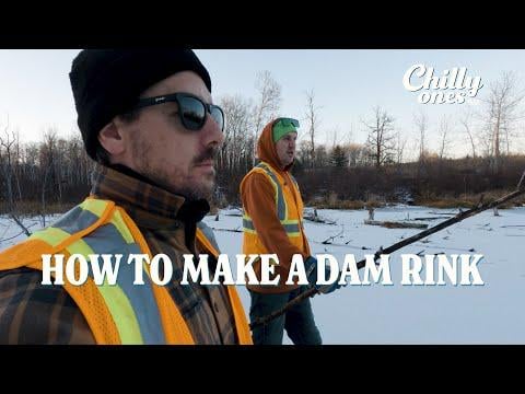 Doing our best to make a hockey rink on a pond in the middle of nowhere!