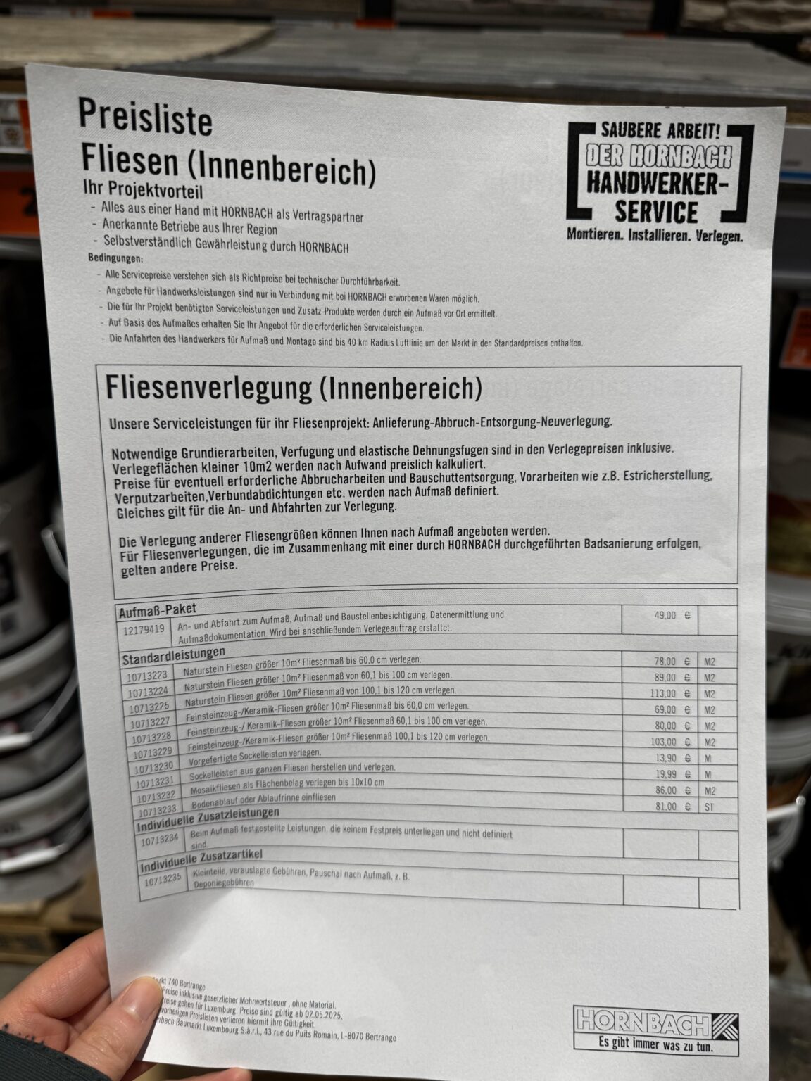 Currently for a tile setter. Just found out that Hornbach is offering this service. Trustworthy?