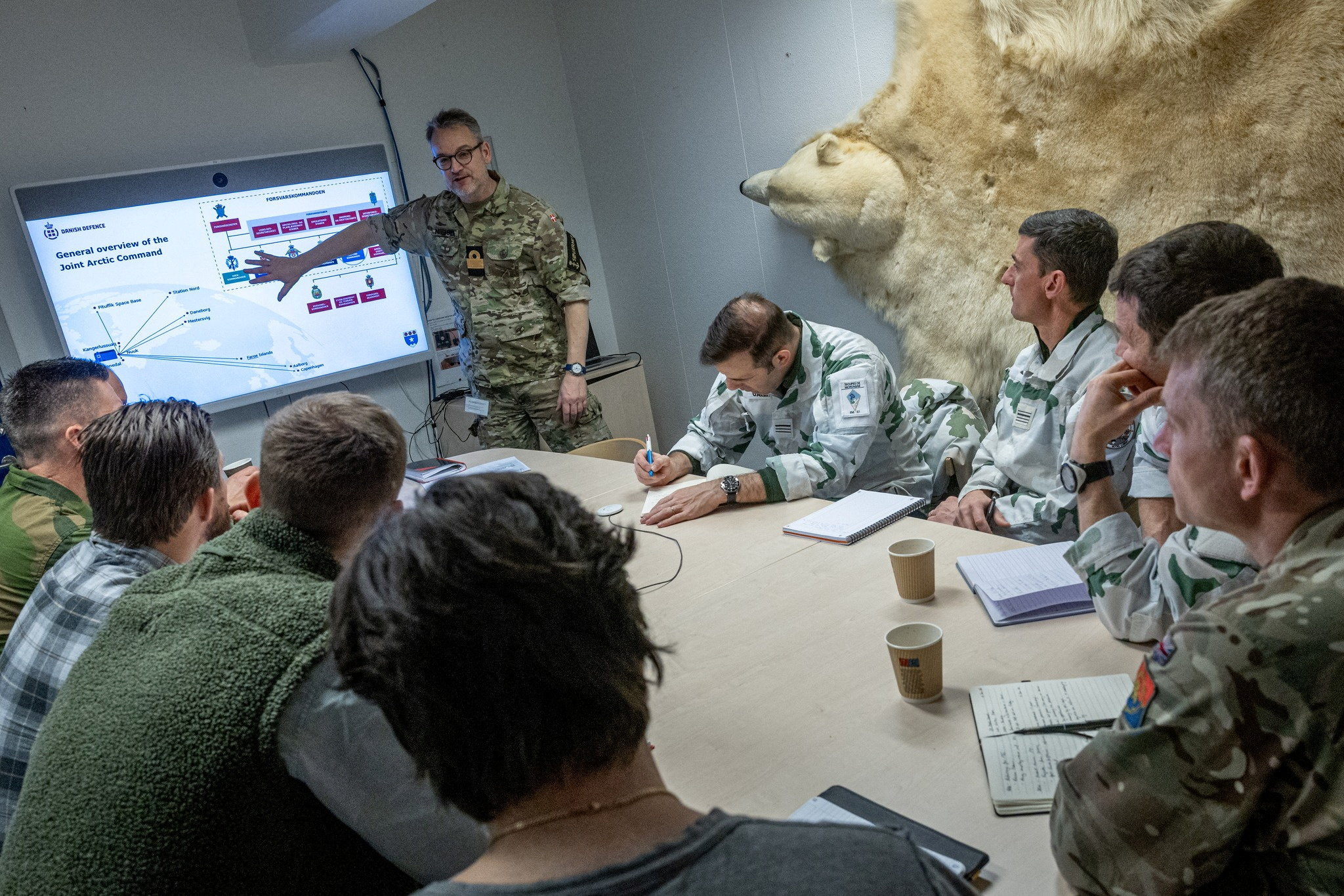 European soldiers attend a briefing during a military exercise in Nuuk, Greenland, this week