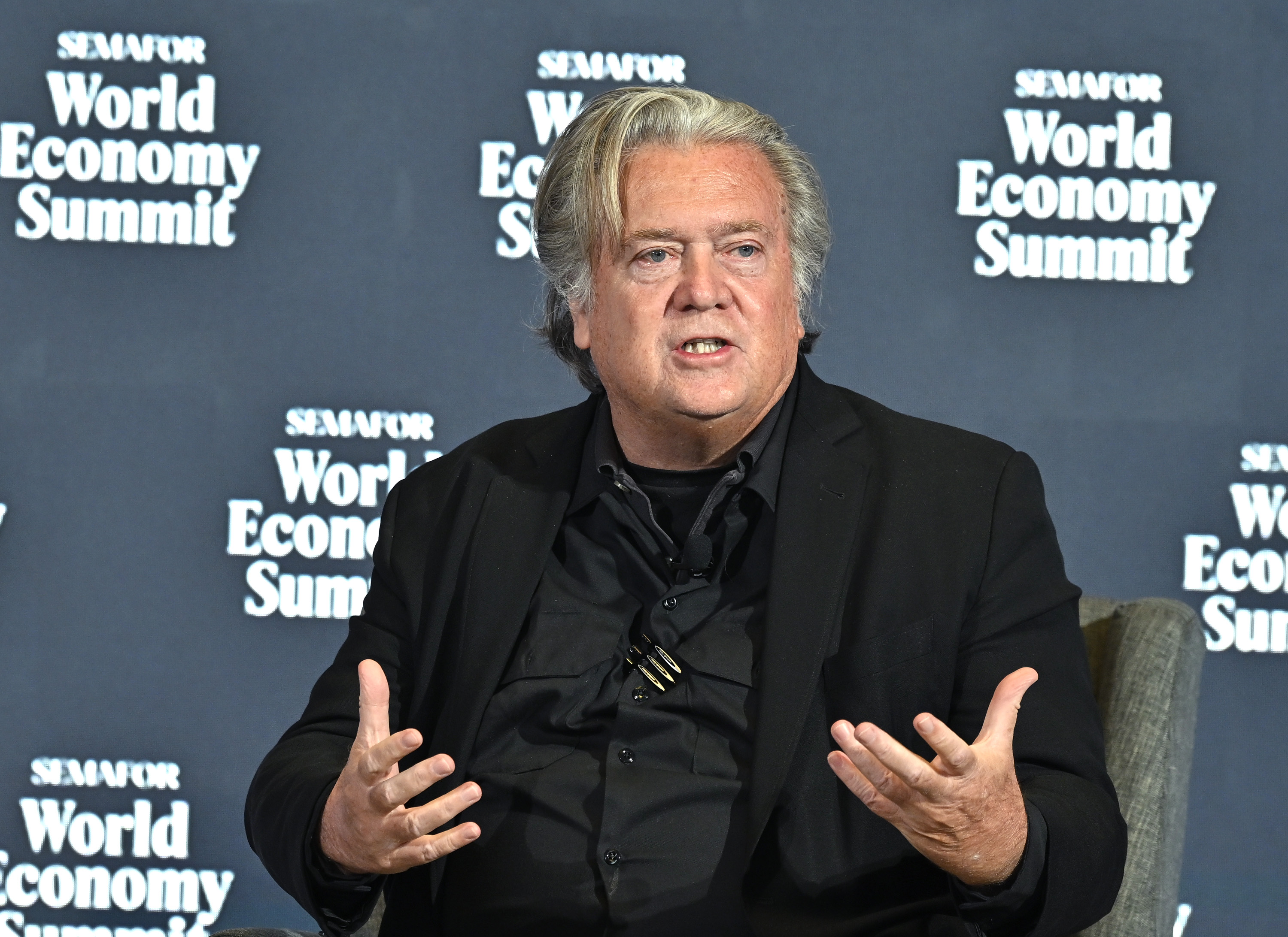 Steve Bannon speaks on stage at The Semafor 2025 World Economy Summit.
