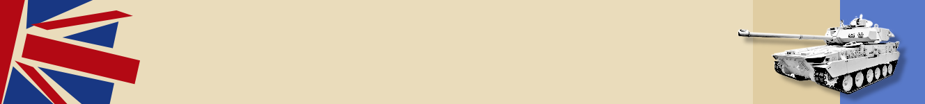 Illustration of a Union Jack flag on the left and a white tank on the right.