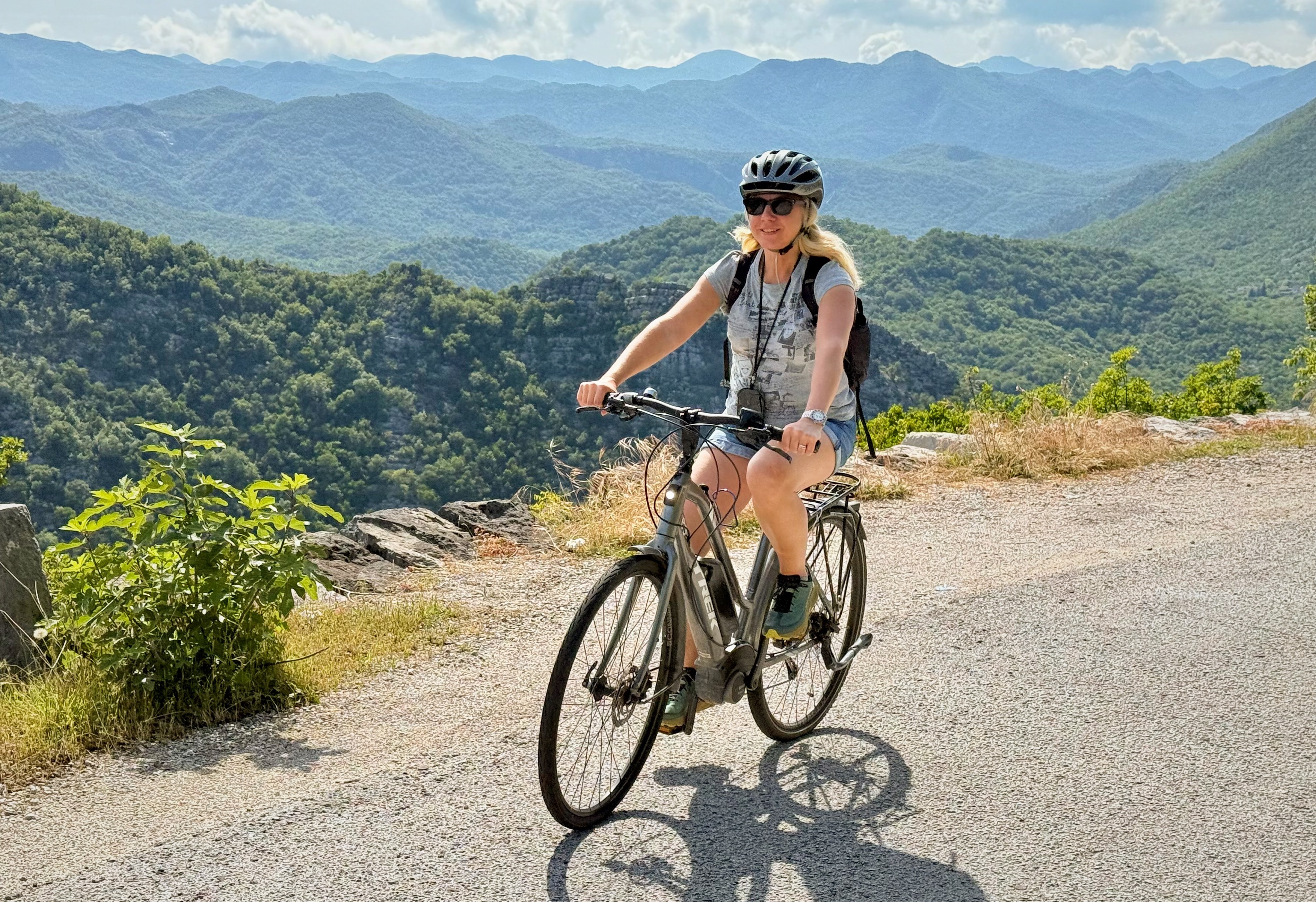 Mary Novakovich cycling in central Montenegro.