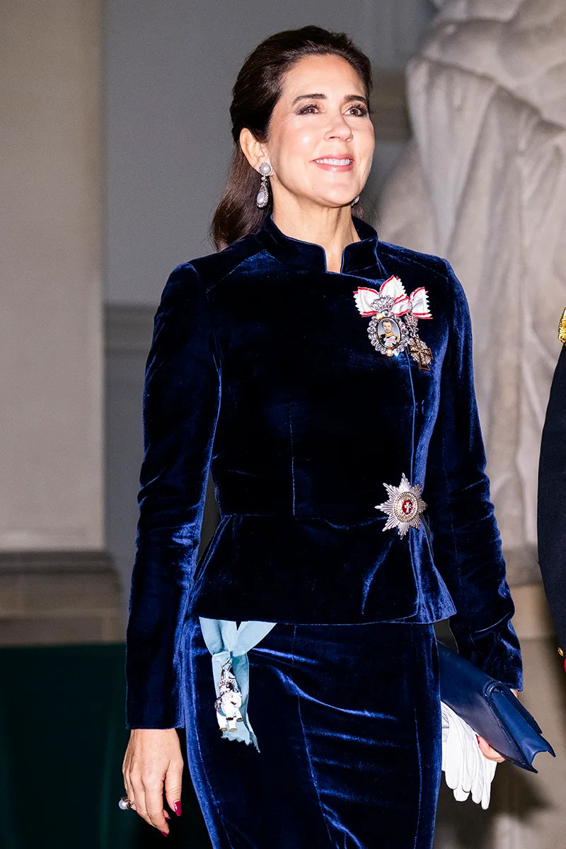 Queen Mary of Denmark wears a design by Jesper Hovring at the New Year's Court for the Diplomatic Corps at Christiansborg Palace on Jan. 5 in Copenhagen, Denmark.