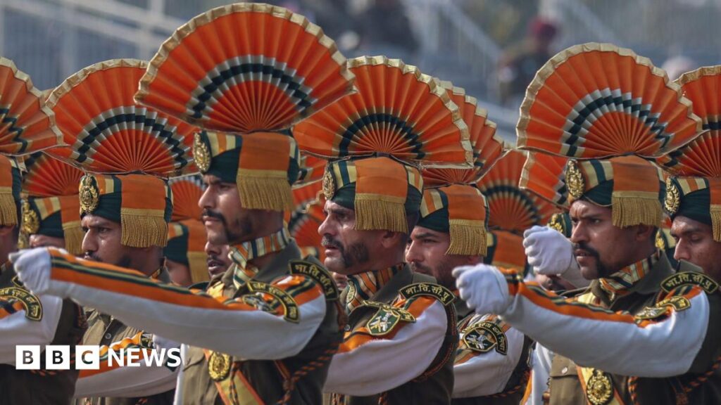 Indian paramilitary soldiers take part during Republic Day parade rehearsals in New Delhi, India, 21 January 2026. India will celebrate its 77th Republic Day on 26 January 2026.