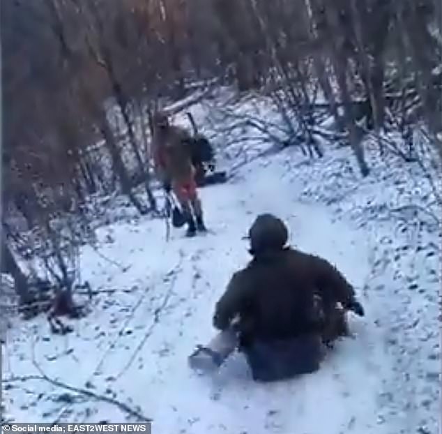Jaw-dropping footage shows a North Korean soldier, who is fighting for Vladimir Putin in Ukraine, getting blown up by a landmine while sledging