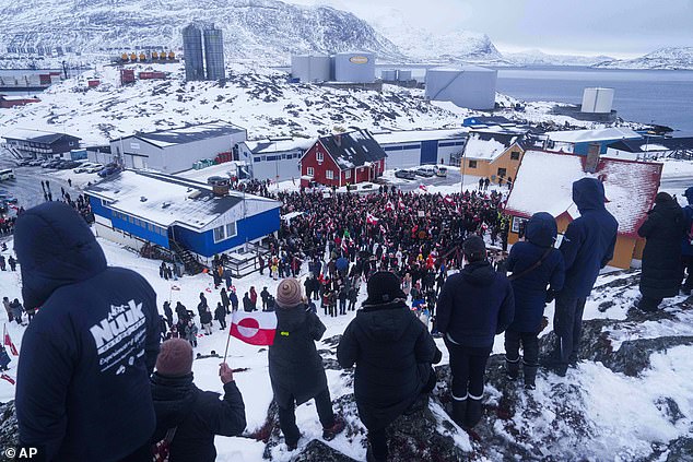 People protest against Trump's policy towards Greenland in front of US consulate in Nuuk, Greenland, Saturday, Jan. 17, 2026