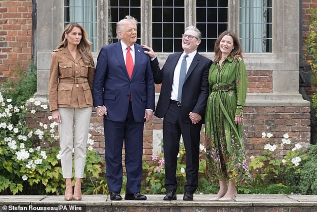 Prime Minister Sir Keir Starmer and his wife Lady Victoria Starmer with Donald and Melania Trump at Chequers during the President's second state visit to the UK last September