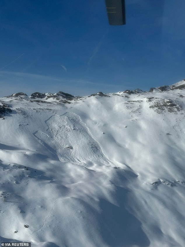 A view from a rescue helicopter on the site where a women was killed in an avalanche in Pongau district, Austria, January 17, 2026