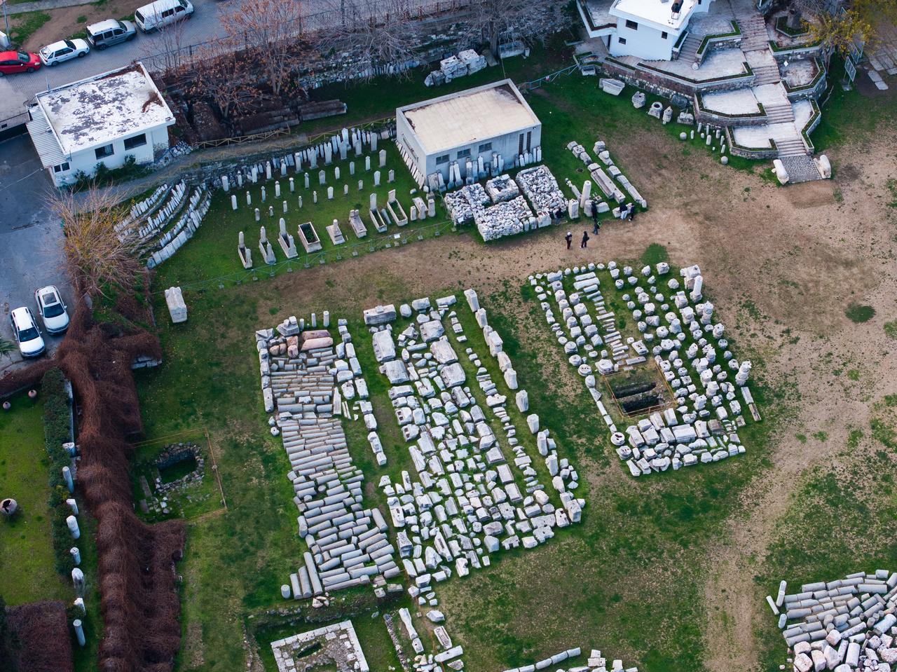 An aerial view captures parts of the Smyrna ancient city excavation area in central Izmir, where archaeological studies continue under the Heritage for the Future Project. (AA Photo)