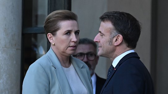 Danish Prime Minister Mette Frederiksen and French President Emmanuel Macron in Paris on Tuesday.