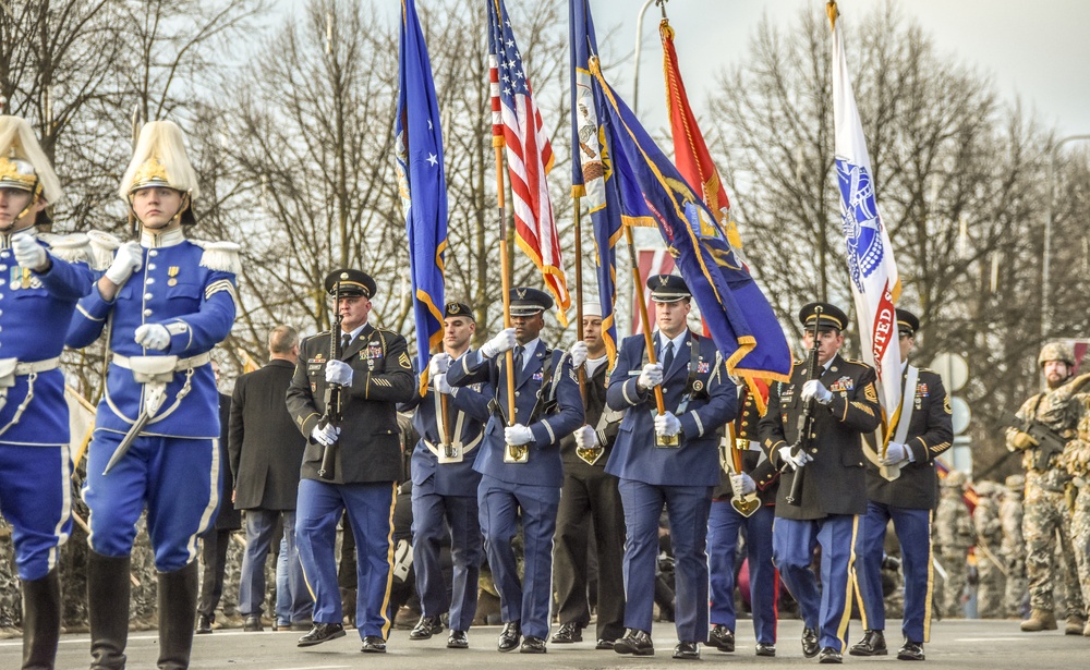 Color guard at Latvian Centennial Parade