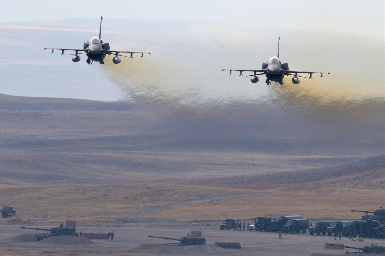 F-16 fighter jets are seen during the "Fire Free-2025" exercise at the General Nahit Senoglu Firing and Training Range in the Polatli district of Ankara, Türkiye, October 11, 2025. (AA Photo)