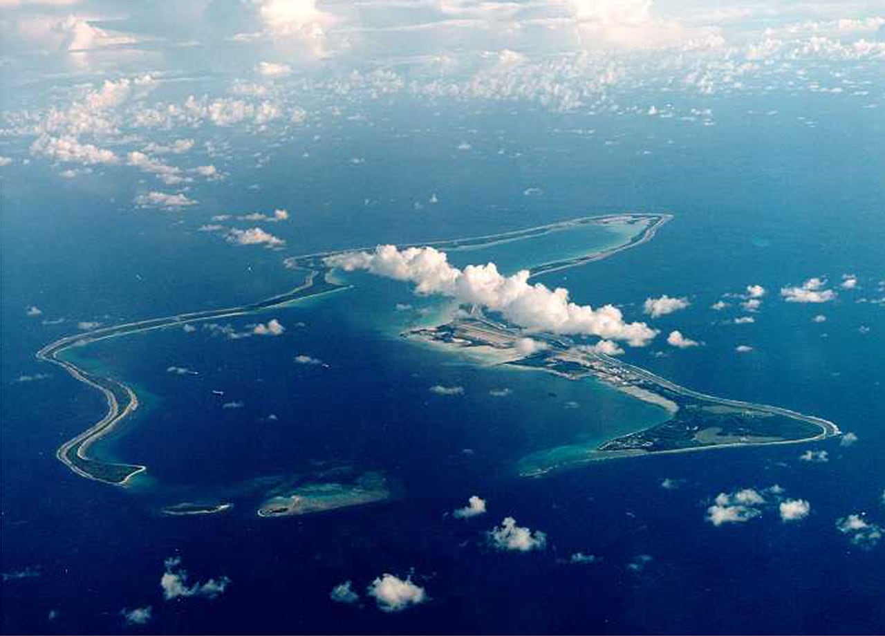 An undated file photo shows Diego Garcia, the largest island in the Chagos archipelago and site of a major United States military base in the middle of the Indian Ocean leased from Britain in 1966. 