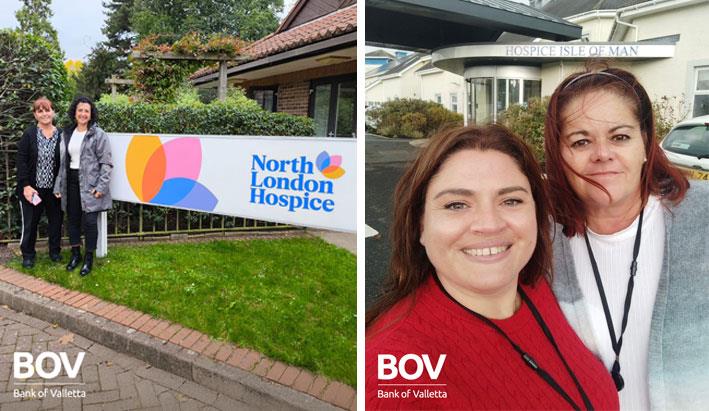 Left: Hospice Malta’s Nurse Carmen Carta and Day Therapy Coordinator Marthese Azzopardi spent time observing and engaging with North London Hospice’s multidisciplinary team. Right: Hospice Malta’s Community Nurse Jaqueline Borg and Community Care Coordinator Christine Zammit spent time at Isle of Man Hospice gaining valuable insights into care coordination