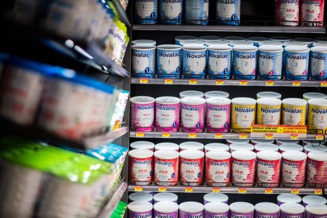 Powdered milk boxes are displayed in a pharmacy in Paris, on September 8, 2020.